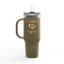 40oz Insulated Travel Mug, White Floral ’Coffee’ Design Leak‑Resistant Tumbler for Commuters & Gift Giving - Mug