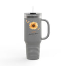40oz Insulated Travel Mug, White Floral ’Coffee’ Design Leak‑Resistant Tumbler for Commuters & Gift Giving - 40oz