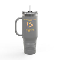 40oz Insulated Travel Mug, White Floral ’Coffee’ Design Leak‑Resistant Tumbler for Commuters & Gift Giving - Mug