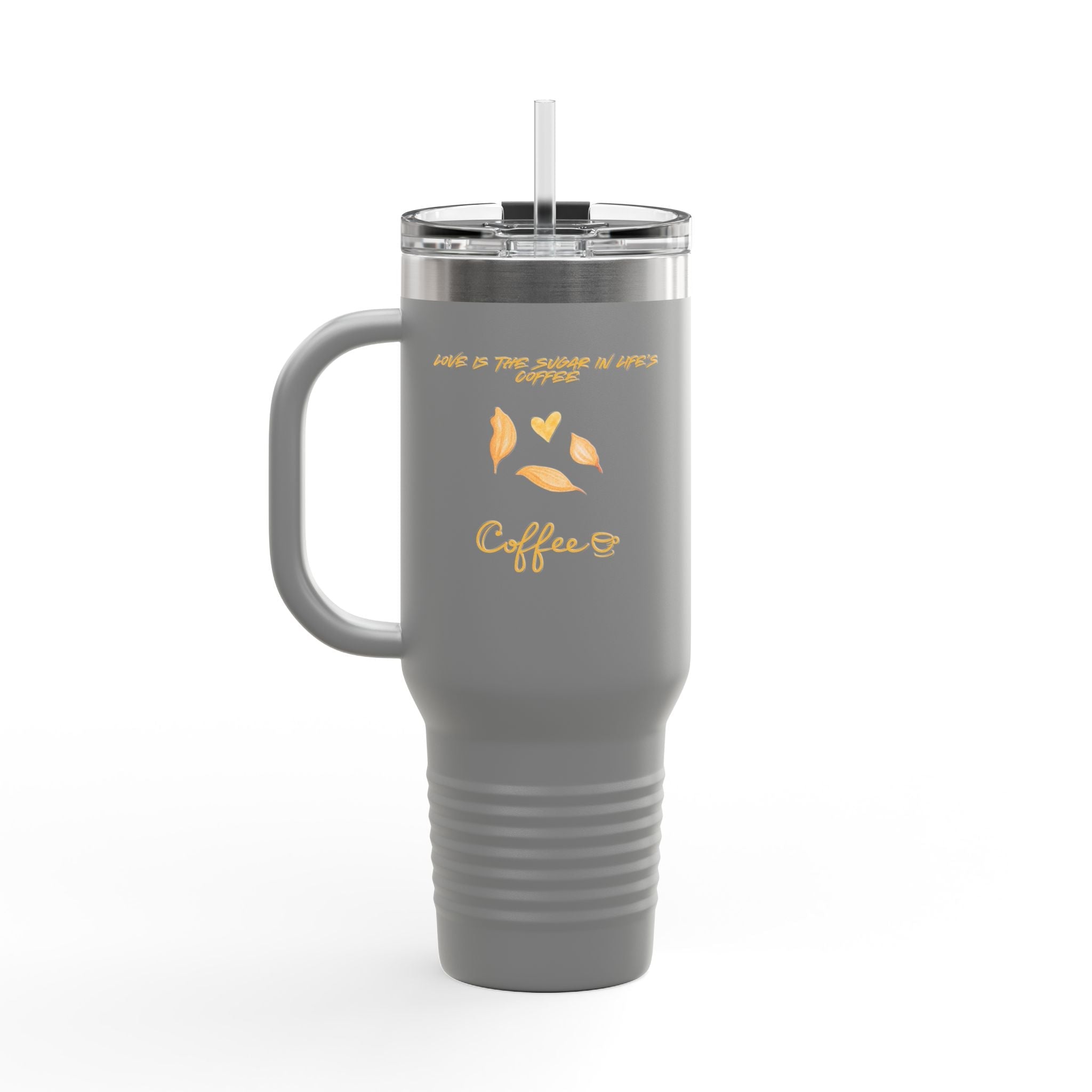 40oz Insulated Travel Mug, White Floral ’Coffee’ Design Leak‑Resistant Tumbler for Commuters & Gift Giving - Mug