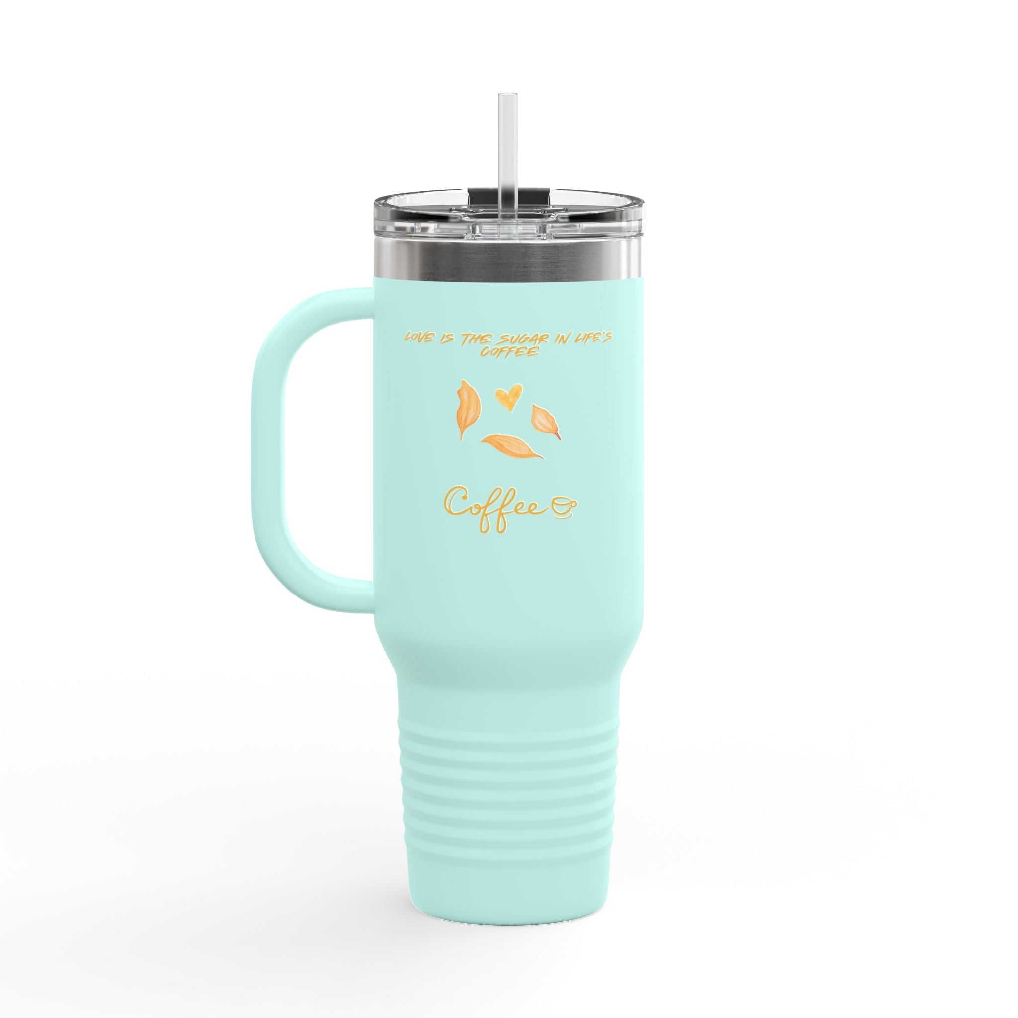 40oz Insulated Travel Mug, White Floral ’Coffee’ Design Leak‑Resistant Tumbler for Commuters & Gift Giving - Mug