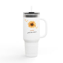 40oz Insulated Travel Mug, White Floral ’Coffee’ Design Leak‑Resistant Tumbler for Commuters & Gift Giving - 40oz