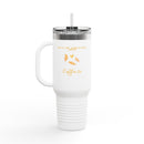 40oz Insulated Travel Mug, White Floral ’Coffee’ Design Leak‑Resistant Tumbler for Commuters & Gift Giving - Mug