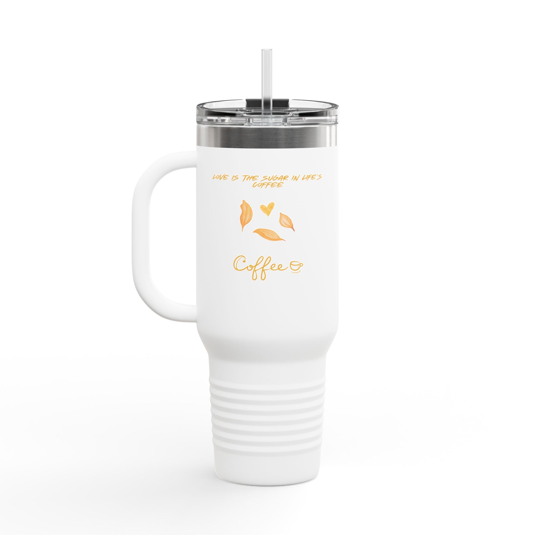40oz Insulated Travel Mug, White Floral ’Coffee’ Design Leak‑Resistant Tumbler for Commuters & Gift Giving - Mug