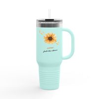 40oz Insulated Travel Mug, White Floral ’Coffee’ Design Leak‑Resistant Tumbler for Commuters & Gift Giving - 40oz