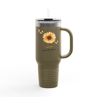 40oz Insulated Travel Mug, White Floral ’Coffee’ Design Leak‑Resistant Tumbler for Commuters & Gift Giving - 40oz