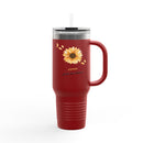 40oz Insulated Travel Mug, White Floral ’Coffee’ Design Leak‑Resistant Tumbler for Commuters & Gift Giving - 40oz / Red