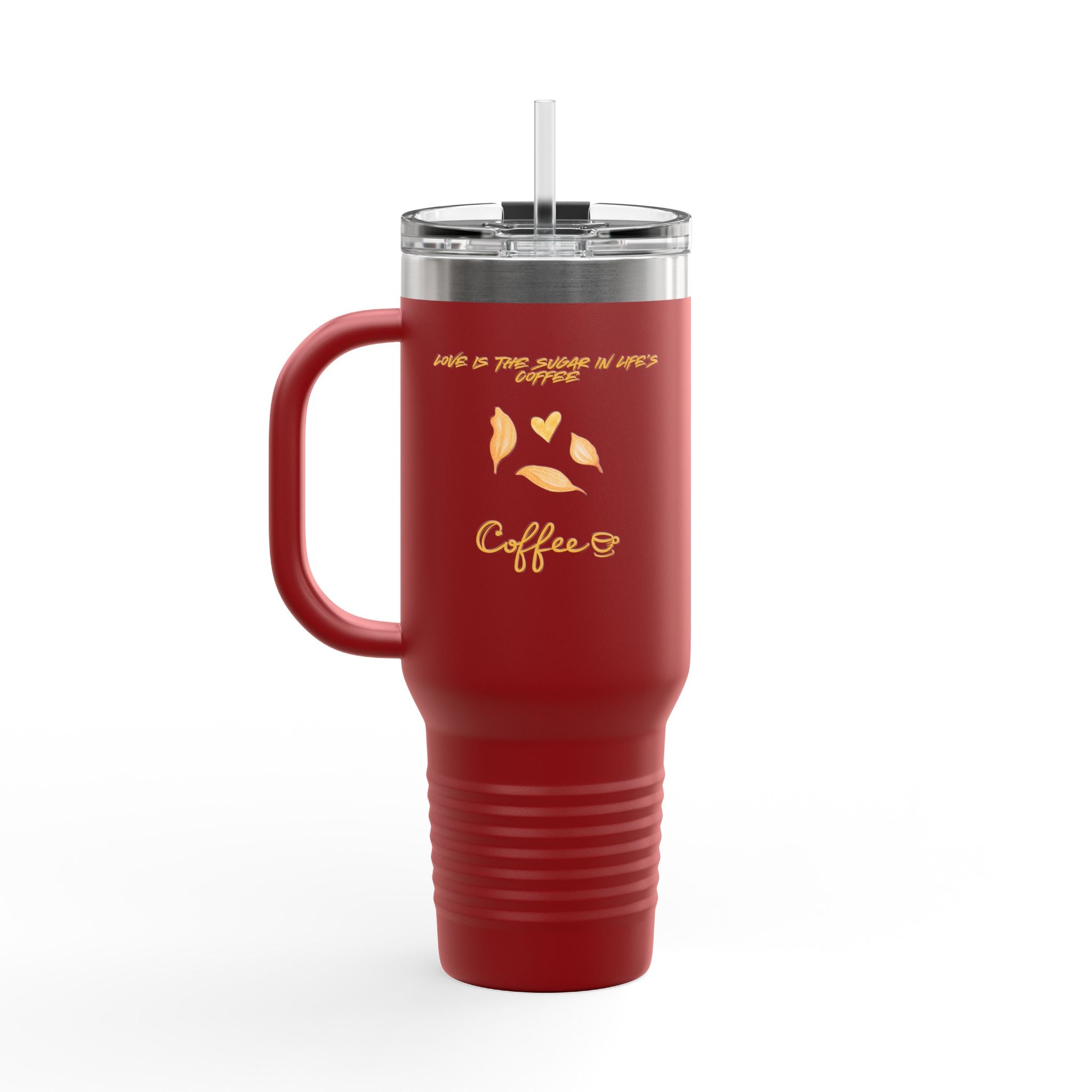 40oz Insulated Travel Mug, White Floral ’Coffee’ Design Leak‑Resistant Tumbler for Commuters & Gift Giving - Mug