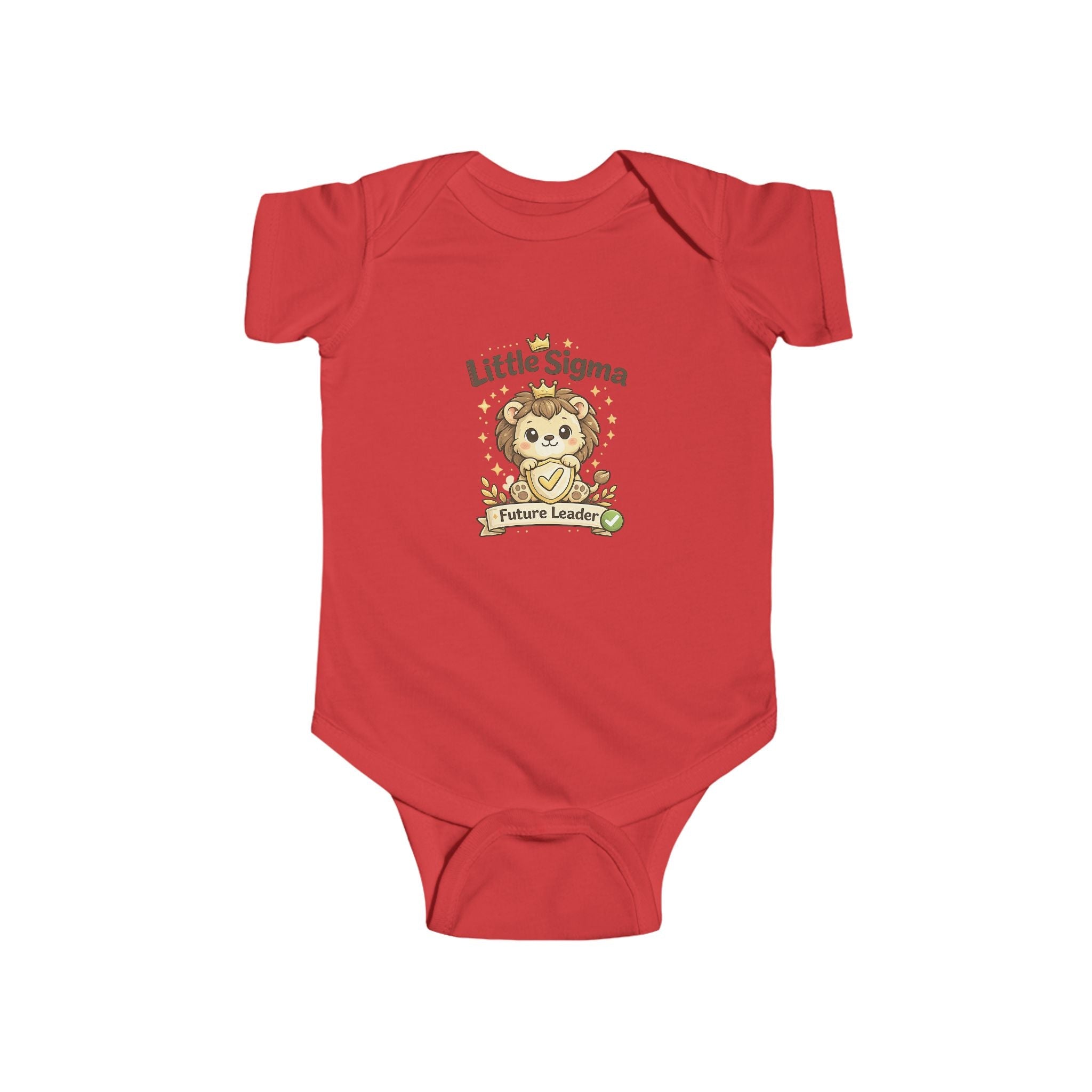 Baby Bodysuit, ’Little Sigma’ Lion Infant Onesie (Cute Nursery Gift) - Red / NB (0-3M) - Kids clothes