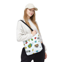 Gamer Patch Pattern Tote Bag, ’Game On’ Icon Print All-Over - 13’’ × 13’’ / Black - Bags