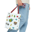Gamer Patch Pattern Tote Bag, ’Game On’ Icon Print All-Over - Bags