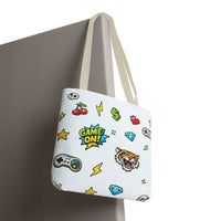 Gamer Patch Pattern Tote Bag, ’Game On’ Icon Print All-Over - Bags