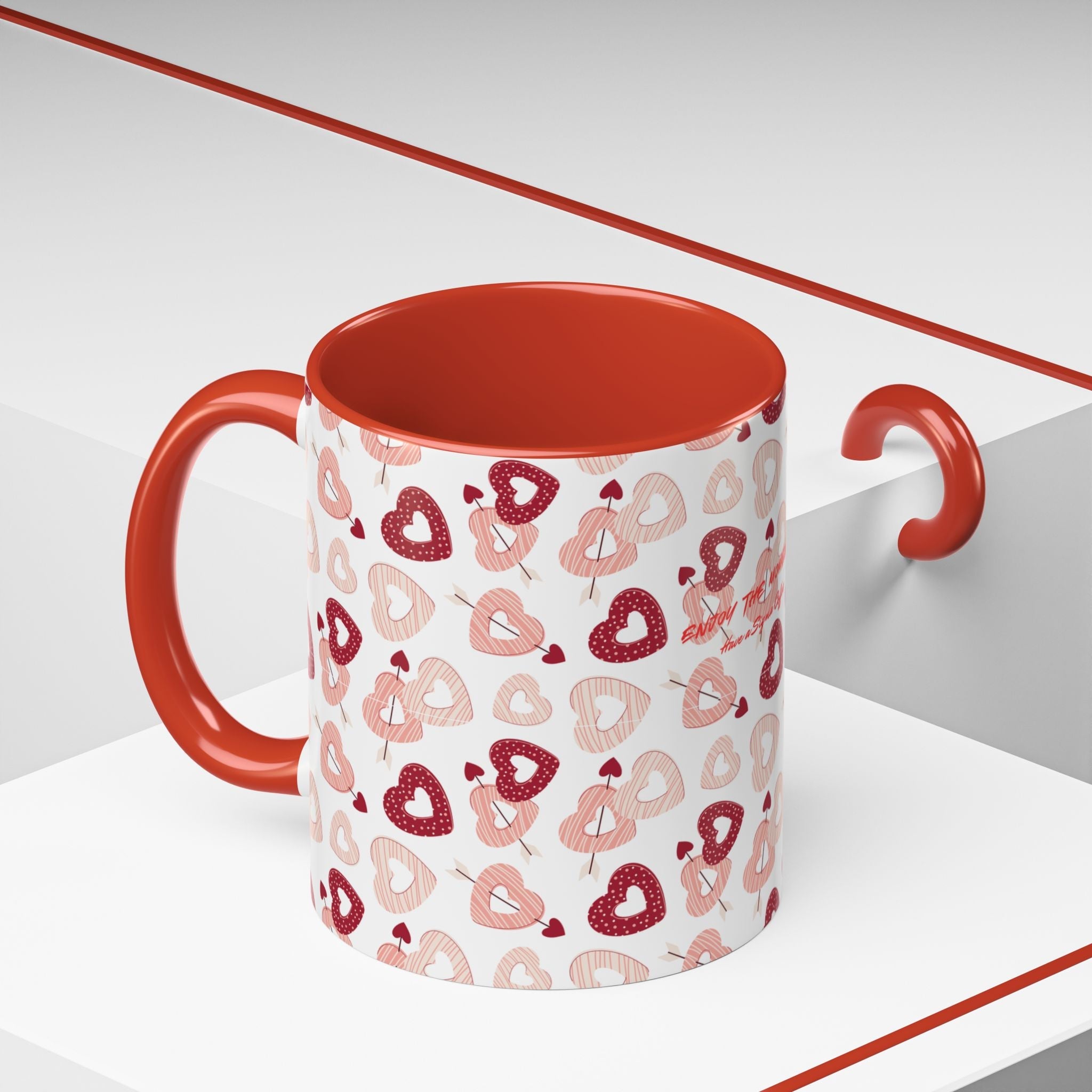 Heart Pattern Coffee Mug – ’Enjoy the Moment’ Accent 11/15oz - Mug