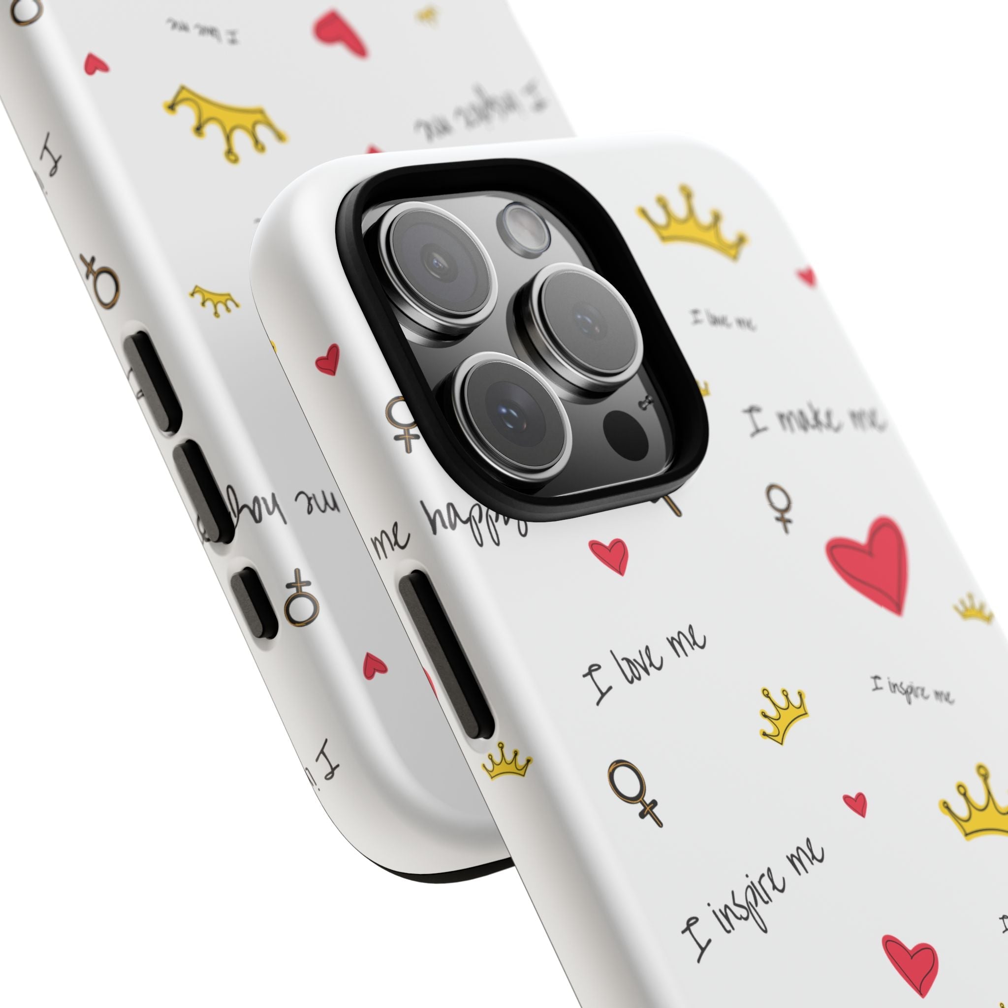 Phone Case — Self Love Pattern with Hearts, Crowns & "I love me" Text