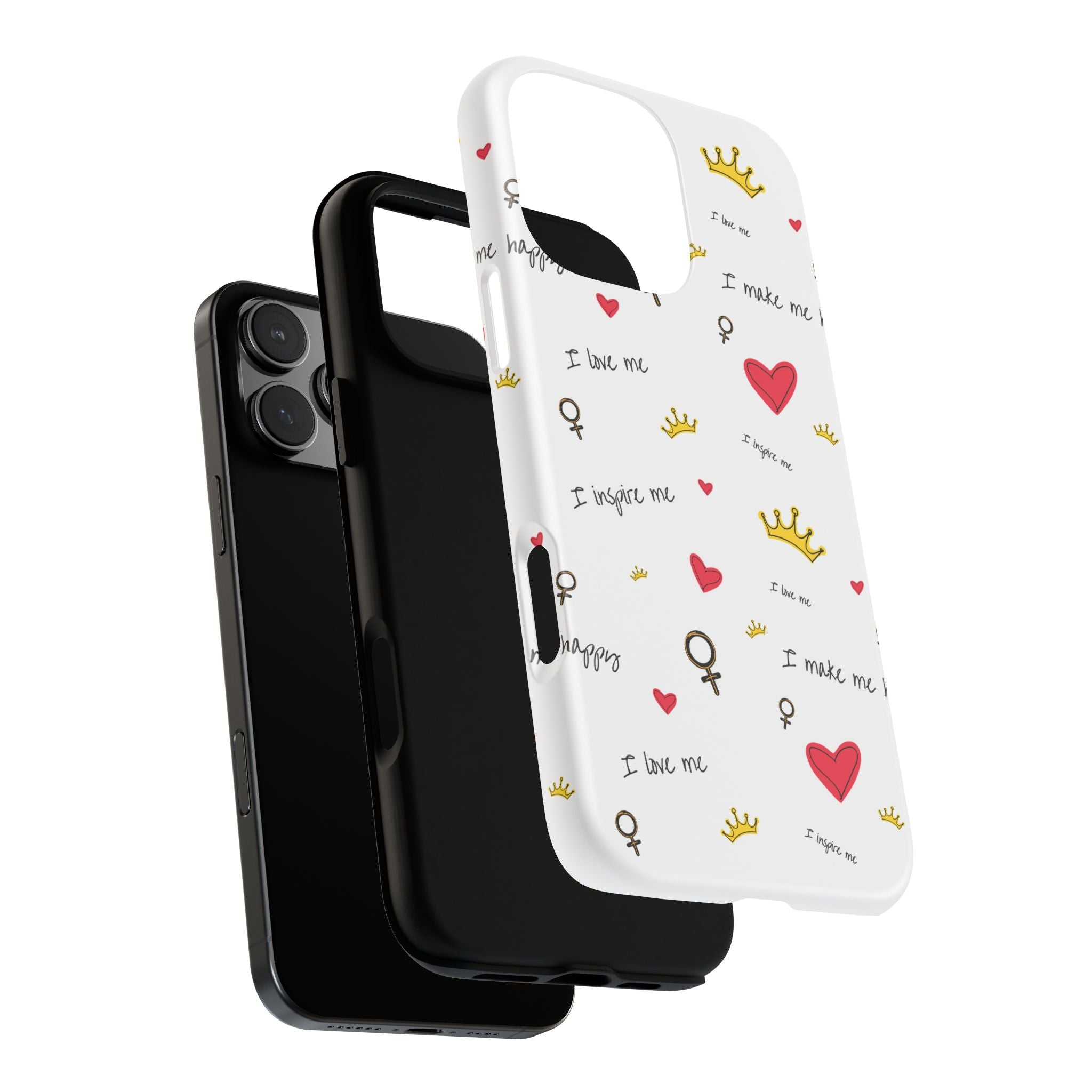 Phone Case, Self Love Pattern with Hearts Crowns & ’I love me’ Text - Phone Case